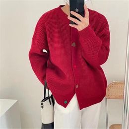 Women's Knits Winter Autumn Red Korean 2023 Casual Basic Button Sweater Long Sleeve Loose Knit Cardigan Top Coat Japan Girl