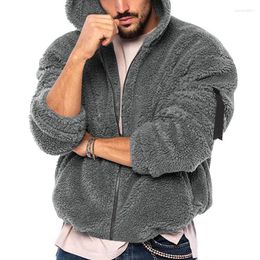 Men's Hoodies Leisure Fleece Hooded Sweatshirts Zip-up Loose Long Sleeve Warm Coats Autumn Winter Men Clothing Casual Pure Colour Jacket