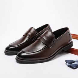 Dress Shoes Summer Classic Mens Loafer Shoes Split Leather Black Coffee Slip On Pointed Casual Wedding Party Dress Shoes For Men 230824
