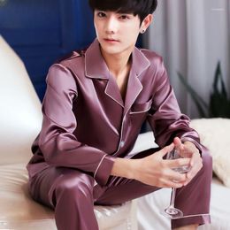 Men's Sleepwear 2023 Men Ice Silk Long Sleeve Plus Size Imitation Thin Pyjamas Casual And Comfortable Home Wear Fashion Suit