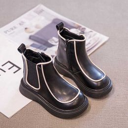 Boots Toddler Girl Boots New Children Chelsea Martin Boots Casual Autumn Winter Leather School Girls Shoes Snow Kids Motorcycle Boots L0824