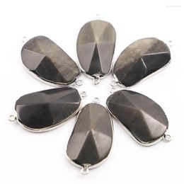 Pendant Necklaces Sell Natural Stone Oval Connector Slice Necklace Mineral Healing Silver Plated Edge Charms Diy Jewellery Wholesale 6Pcs