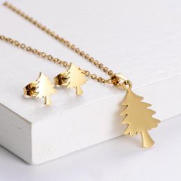 Necklace Earrings Set Christmas Tree Pendant Jewellery For Woman Plant Stainless Steel Fashion Elegant Women Girl Gifts