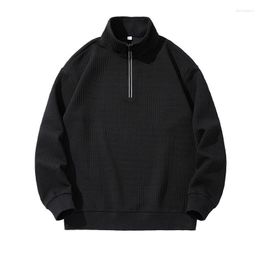 Men's Hoodies Waffle Pullover Hoodie Men Autumn Winter 2023 High Collar Casual Trend Knitted Long Sleeve Leggings Sweatshirts