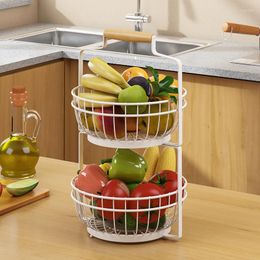 Kitchen Storage Detachable Metal Rack Vegetables And Fruits Rotating Basket End Table Snacks Clutter Organizer