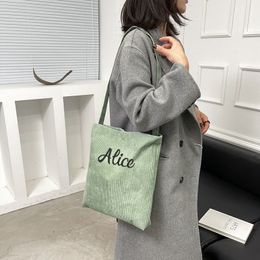School Bags Corduroy Women's Tote Bag Personalized Hand Shoulder High Capacity Embroidery Custom Simple Fashion Women 230823