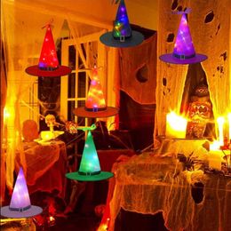 10/20Pcs Halloween LED Glowing Witch Hat Hanging Halloween Lighted Witch Hats For Kids Party Costume Outdoor Tree Porch Decor HKD230823