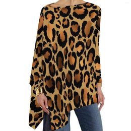 Women's T Shirts Brown Leopard Spots T-Shirt Wild Animal Print Korean Fashion Long-Sleeve Custom Vintage Tshirt Womens Autumn Clothing