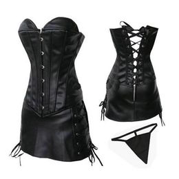 PLUS SIZE Women Fashion Clubwear Corset Dress Outfit Sexy PVC Leather Overbust Bustier Corselet and Side Lace-up Mini Skirt S-6XL 294T