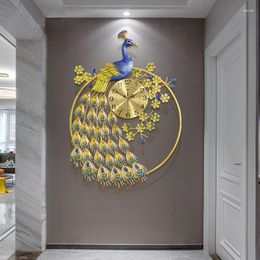 Wall Clocks Peacock Colour Round Frame Creative Fashion Quality Clock Auspicious Meaning Decoration