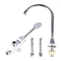 Bathroom Sink Faucets Foot Pedal Control Faucet Vertical Basin Cold Water Stainless Steel Universal