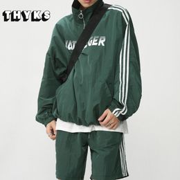 Men's Tracksuits Mens Casual Sets Harajuku Letter Printed Stand Collar Thin College Jacket Quick Drying Loose Green Shorts Couple Suit Summer Top 230823