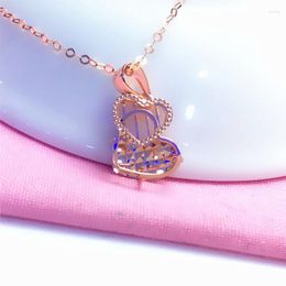 Chains Russia 585 Rose Gold Three-dimensional Peach Heart Necklace Pendant Exquisite Coloured For Women