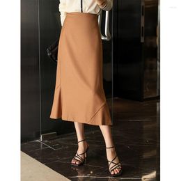 Skirts Half Length Skirt For Women In Spring And Autumn High Waisted Slim Wrap Buttocks A-line Medium