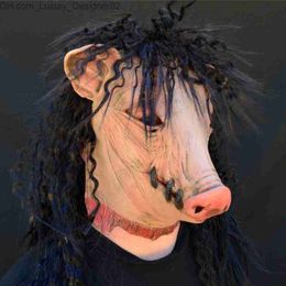 Halloween Scary Saw Pig Head Mask Cosplay Party Horrible Animal Masks Horror Adult Costume Fancy Dress Accessories Q230824