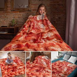 Blankets Soft Flannel Food Bacon Blanket Funny Creative Realistic Meat Throw Blanket Bedspread Novelty Blanket Gift for Child Adult R230824