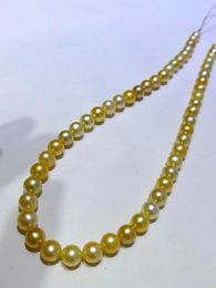 Chains Fine Jewelry Pearl Necklace With Sterling Silver Clasp Natural Ocean 7-8.5mm Round Golden Pearls Necklaces For Women's Gift