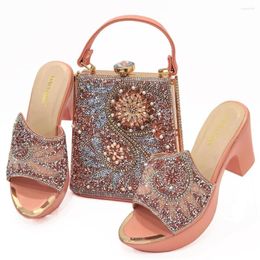 Dress Shoes 2023 Wedding Party Arrivals Slingback Pumps Match Hand Bag In Peach Color African Ladies