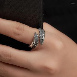 Wedding Rings Couple Ring Male And Female Opening Adjustable Angel Wing S925 Silver Vintage Thai Engagement