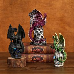 Decorative Objects Figurines Halloween fighting dragon resin ornaments skeleton home desktop porch decoration decorative gifts 230823