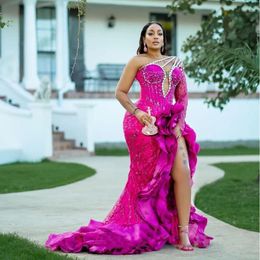 Aso Ebi African Mermaid Sleeves Pearls Long Ghana Nigeria Black Girls High Slit Prom Dresses Evening Gown 328 328