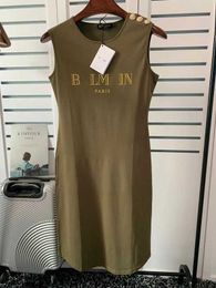 Medium-length Dress Cotton Slim Fit Pullover One-step Skirt Designer Dresses Letter Gold Button Women's Tank Top balman''balmian 559H