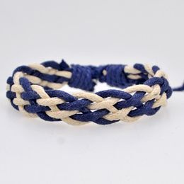 Ethnic Folk Cotton Linen macrame bracelet with charm - Set of 3, Adjustable Color Rope, Handmade with Retro Hippie Style in Blue, White, and Red