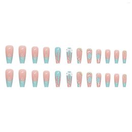 False Nails Pink Blue Fake With Glitter Decor Lightweight And Easy To Stick Nail For Women Girl Salon