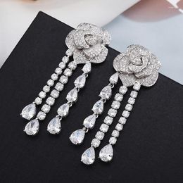 Dangle Earrings High Quality Rose Flower Zircon Bridal CZ Zirconia Wedding Earring For Brides Accessories Party Evening Dress Jewelry