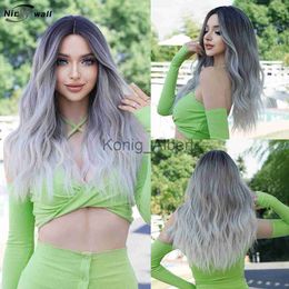 Synthetic Wigs Silver Grey Wig for Women Long Wavy Ombre Black Wig Heat Resistant Daily Wig Party Anime Christmas Costume Cosplay Fake Hair x0824