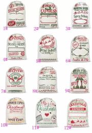 Stock Santa Sack Bags Christmas Decoration Linen Drawstring Cloth Bag Gift Pouch 12 styles FY5995