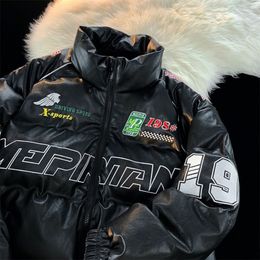 Men's Jackets PU Port Style Printed Cotton Coat Men Winter Thick Warm High Quality Bread Cotton padded 2023 230824