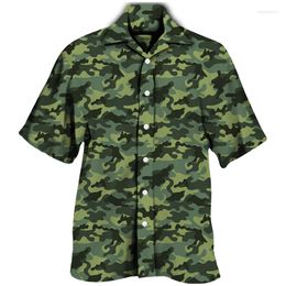 Men's Casual Shirts Camouflage 3D Print Short Sleeve Turn-down Collar Couples Tops Single Breasted Tactical Military Camisas