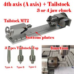 4th A 4 Rotary Axis MT2 Tailstock Stepper Motor CNC Indexing Head 3 4 Jaws 80MM Chuck Centre Height 65MM Engraving Machine Part