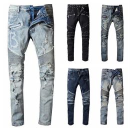 Designer Jeans Mens Jean Letter Distressed Skinny Ripped Biker Slim Fit Motorcycle Bikers Denim for Man Fashion Mans Black Pants P230g