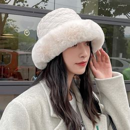 Berets Ladies Winter Warm Bucket Hat Woman Faux Fur Windproof Fisherman Cap Gilr Casual Outdoor Solid Colours Panama