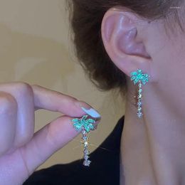 Stud Earrings Coconut Tree Tassel Crystal Christmas Shiny Zircon Chain