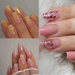 False Nails Long Ballerina French Gradient Pink Nail Tips Detachable Full Cover Press On Women Girls