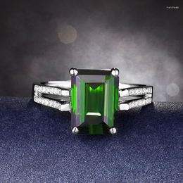 Cluster Rings High-end Temperament Rectangular Emerald Simulation Green Tourmaline Open Ring Female