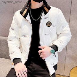 Winter Long Sleeveles Letter Print Stand Collar Shinny Solid Color Coat Men Shiny Down Jacket Royal Blue Q230823