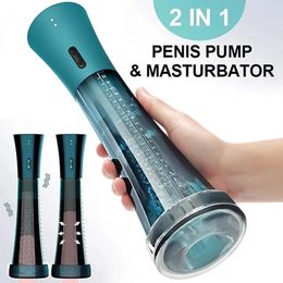 Extensions Stimulate 2 IN 1 Masturbator Cup Electric Male Penis Pump Vacuum Penile Enlargement Enhancer Men Trainer Sucking Sex Toys 230824