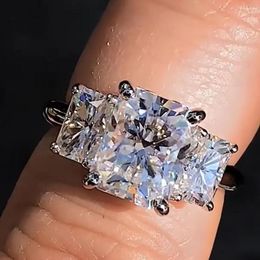 Cluster Rings Solid 10K White Gold Women Ring Moissanite Diamonds 1 2 3 4 Ct Radiant Pcs Wedding Party Engagement Anniversary Romantic