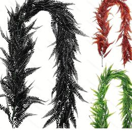 Decorative Flowers 180cm Artificial Persian Vine Plants Grass Leaf Fern Wall Hanging Doorway Outdoor Garden Wedding Props Bar Decor Black