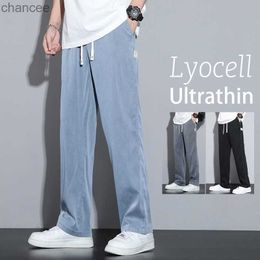 Summer Soft Lyocell Fabric Men's Jeans Thin Loose Straight Pants Drawstring Elastic Waist Korea Casual Trousers Plus Size M-5XLLF20230824.