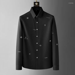 Men's Casual Shirts High Grade Exquisite Crown Diamond Shirt Long Sleeved Autumn Trend European And American Silk Luxury Top