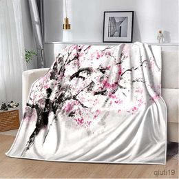 Blankets Landscape Mountain Flannel Throw Blanket Light Warm for Home Sofa Bed Picnic/camping Blanket Gift Blankets Ink Painting R230824