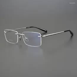 Sunglasses Frames Business Design Pure Titanium Rimless Eyeglasses Frame Vintage Men Optical Eyewear Retro Prescription Computer Glasses