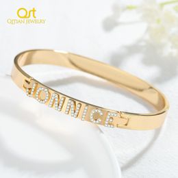 Bangle Name For Women Personalised Nameplate Bangles Bracelet Custom CZ Stones DIY Adjusted 230824