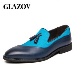 Dress Shoes Brand High Quality Business Oxford Genuine Leather Men Dress Shoes Plus Size 38-48 Men Shoes Blue Brogue Men Flats Loafers 230823