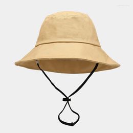 Berets Bucket Hat String Women Summer Sunshine Protection Wide Brim Beach Cap Outdoor Holiday Accessory For Hiking